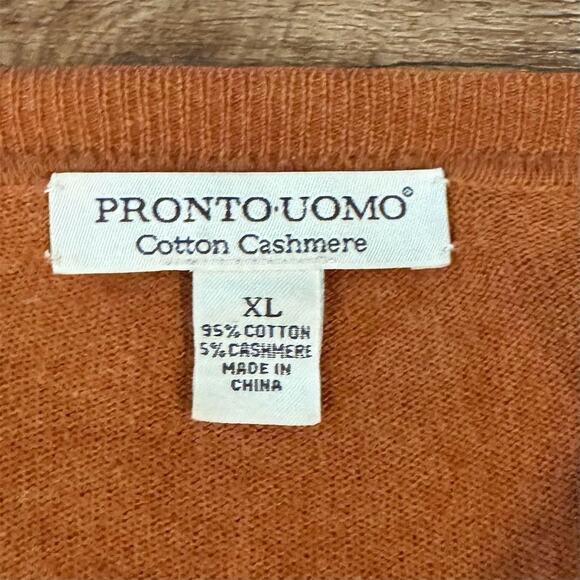 Pronto Uomo XL Burnt Orange V-Neck Sweater Cotton Cashmere Pullover Casual READ - Picture 7 of 11